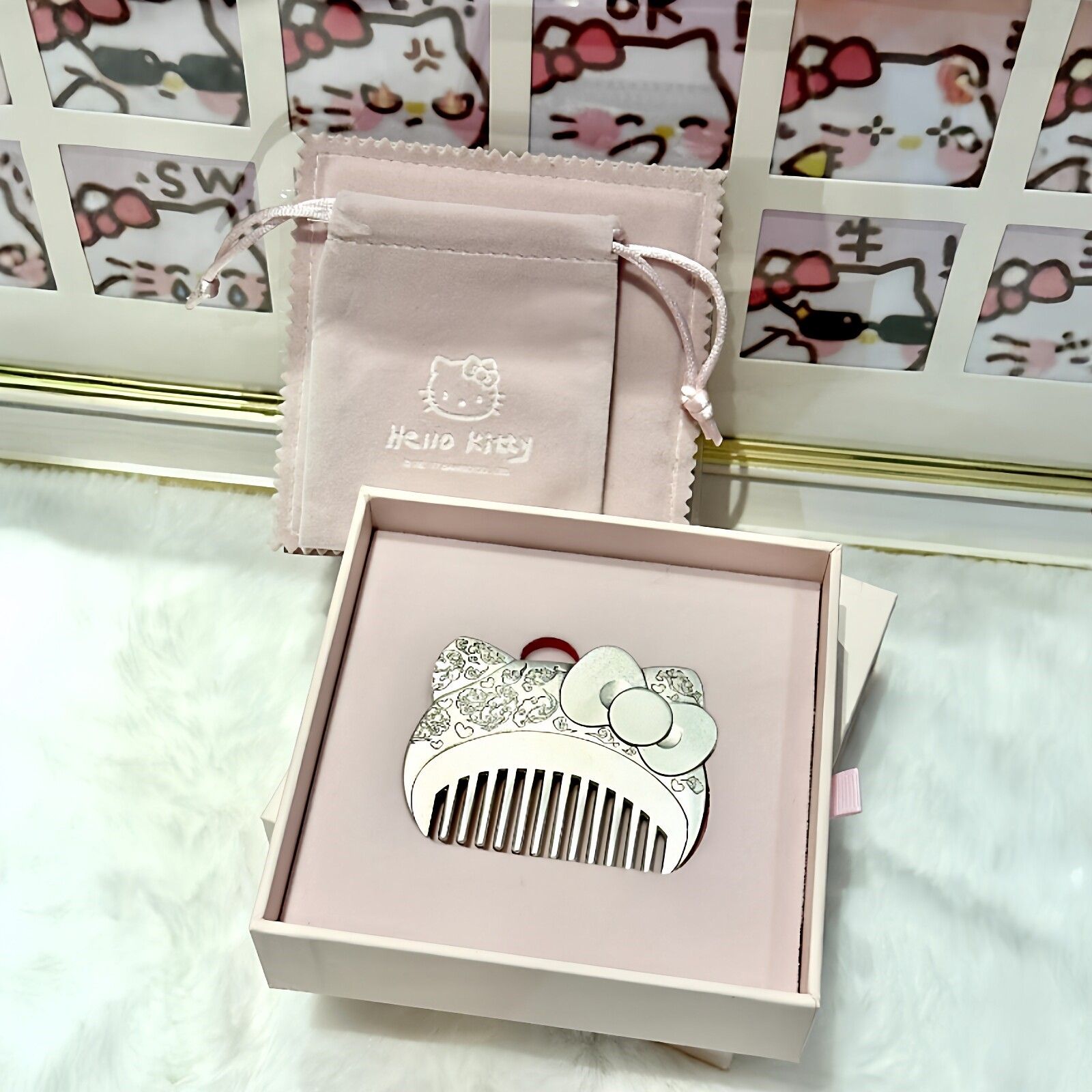 hellokitty银色刘海梳可爱便携小发梳儿童梳子学生宿舍送闺蜜礼物