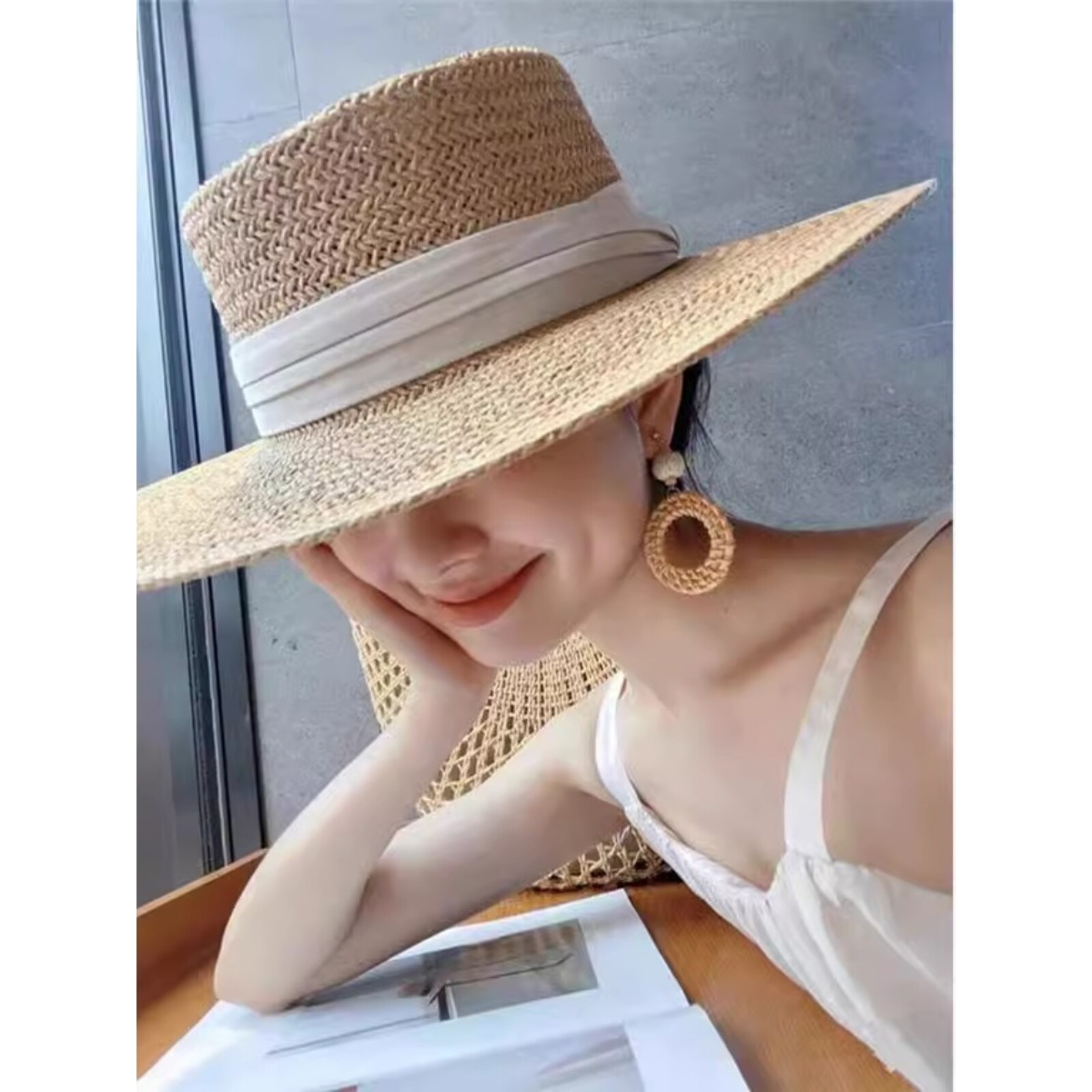 法式巴拿马草编礼帽女遮阳防晒夏季海边三亚度假英伦复古平顶草帽