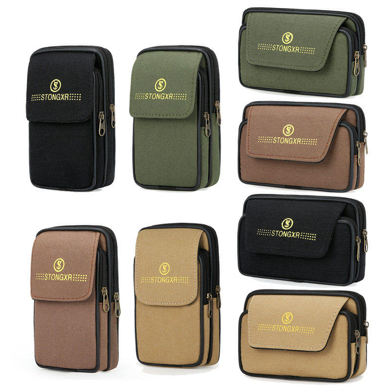 手机腰包男穿皮带手机套腰带腰包多功能横竖帆布手机袋挂包