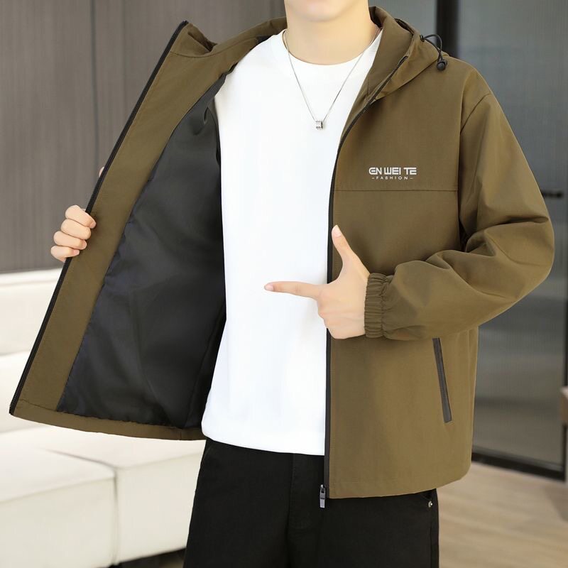 男士春秋季连帽冲锋衣2026新款防风宽松上衣百搭男装夹克外套