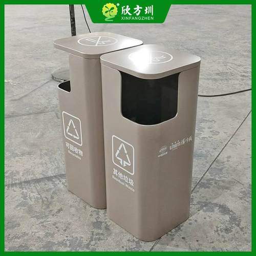 户外物业小区商场环卫侧投口不锈钢分类垃圾桶方形喷塑金属果皮箱