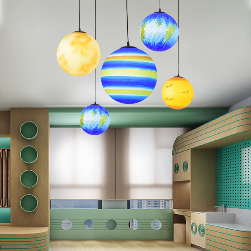 极简星球吊灯月球灯地球游乐场科技馆玩具房主题餐厅游乐园童装店