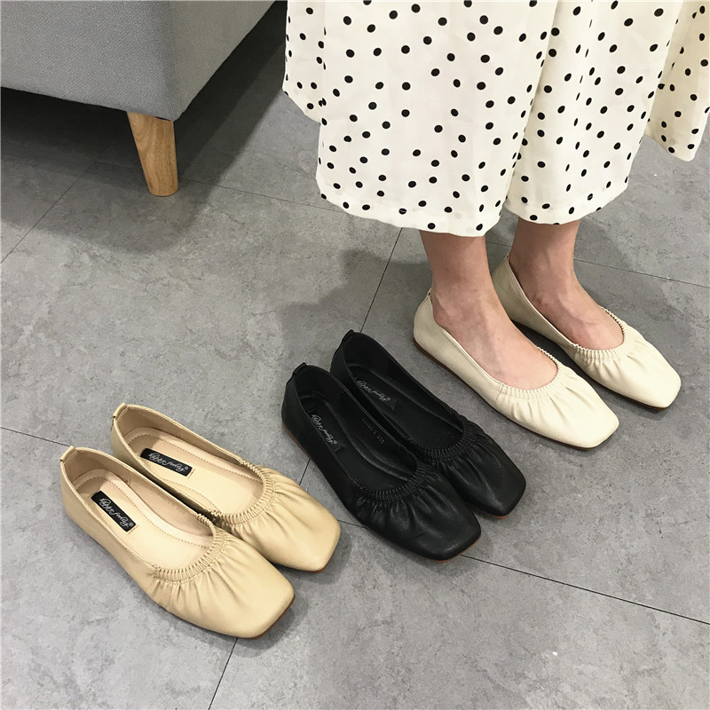 皱褶奶奶鞋女百搭复古软底方头玛丽珍鞋交叉绑带系带芭蕾平底单鞋