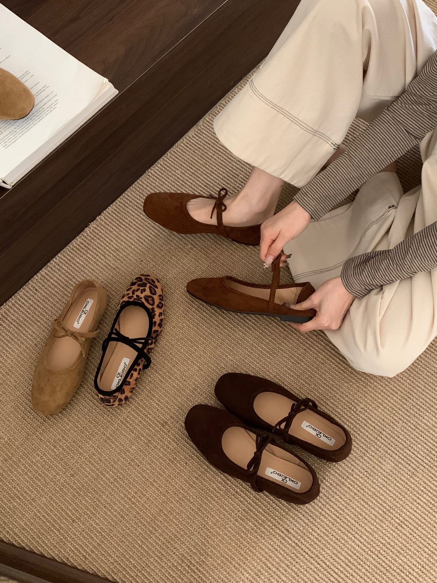 绒面蝴蝶结晚晚风芭蕾舞鞋女法式复古玛丽珍鞋浅口软底不累脚单鞋