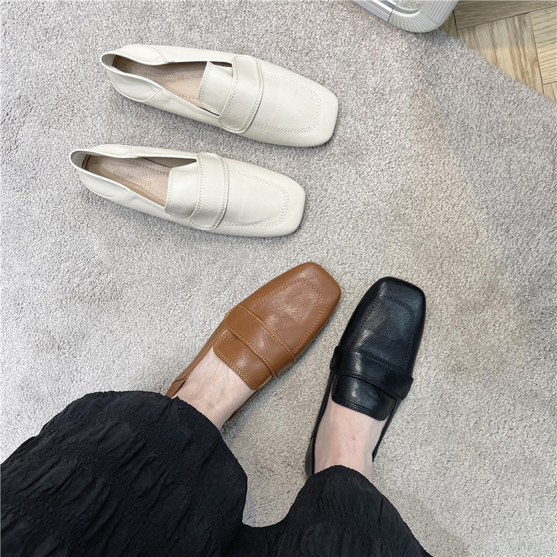 软皮软底英伦风乐福鞋女春秋一脚蹬平底单鞋复古黑色方头豆豆女鞋,女鞋,乐福鞋（豆豆鞋）,淘宝优惠券,粉丝福利购,淘宝优惠卷