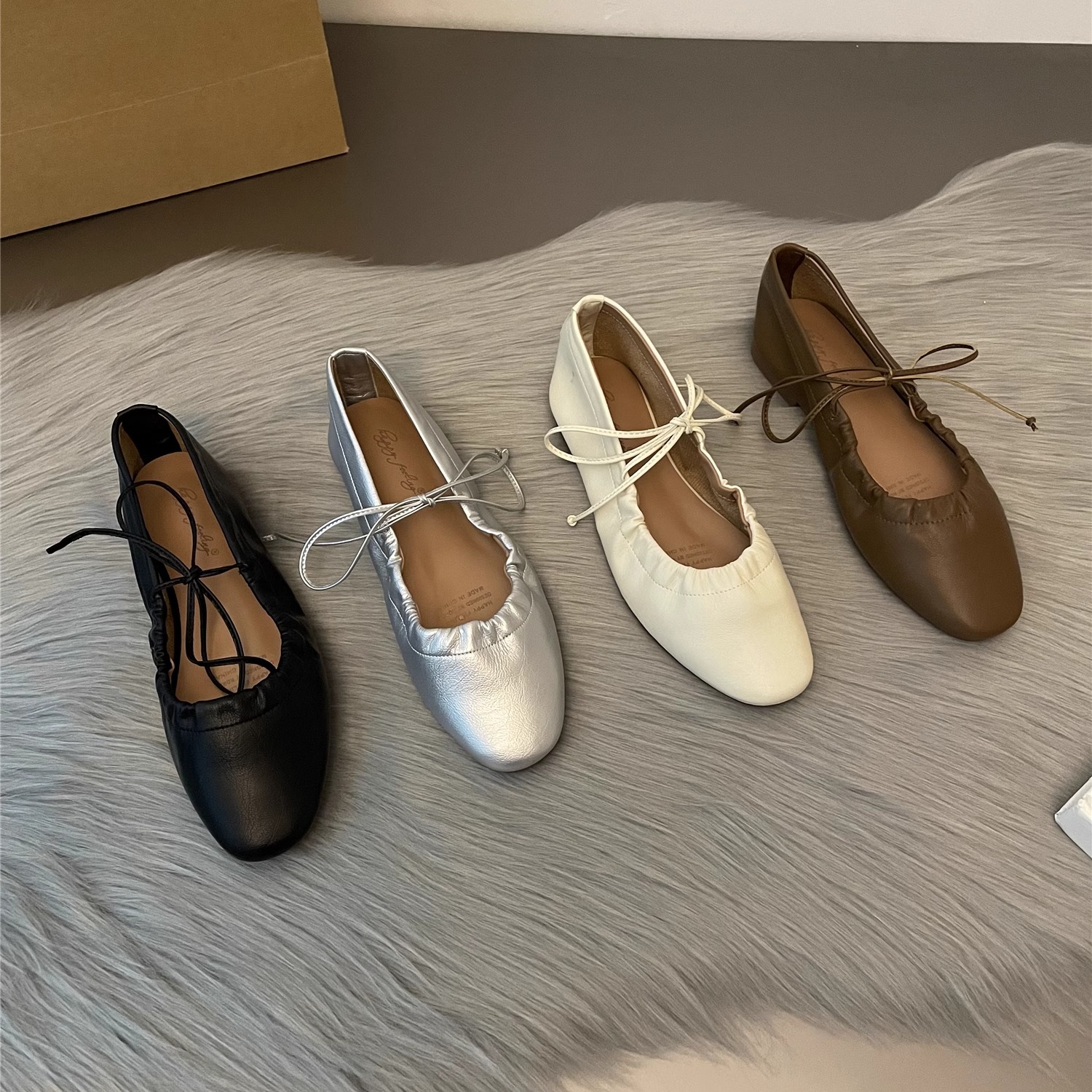 可两穿银色玛丽珍鞋女褶皱单鞋