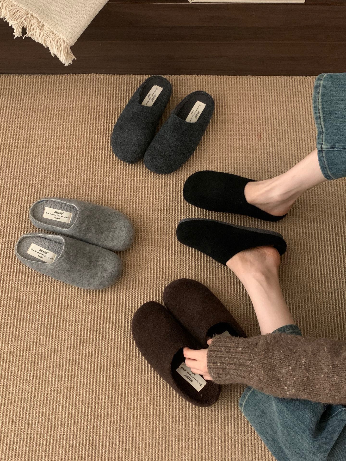 韩版厚底毛毛鞋加绒复古呢子包头半拖鞋女外穿2025秋冬新款博肯鞋