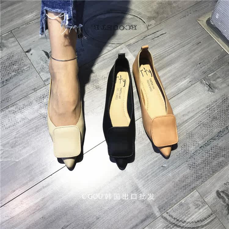 CGOU实拍显瘦简约浅口尖头瓢鞋女平底粗跟单鞋套脚软皮孕妇鞋舒适|ruв категории Женская обувь, низкий чистка - от Buy2taobao.com для оказания профессиональной услуги покупки агента Taobao