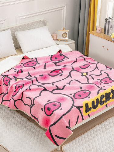 A类母婴级小猪牛奶绒毛毯办公室沙发盖毯保暖厚实卡通可爱空调毯