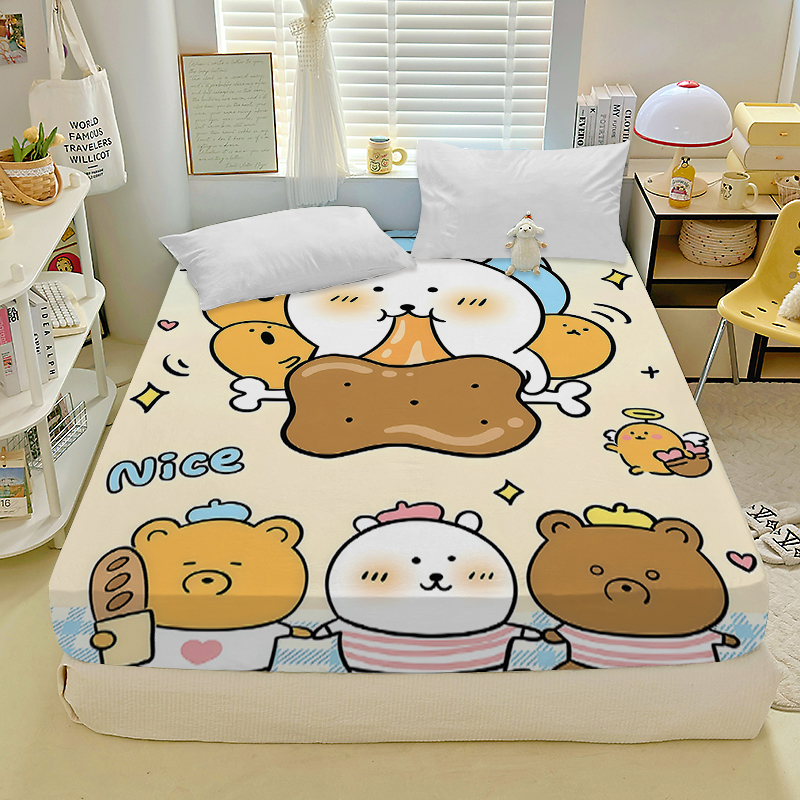 可爱自嘲熊磨毛床笠儿童学生寝室卡通白熊单人床垫保护罩可水洗