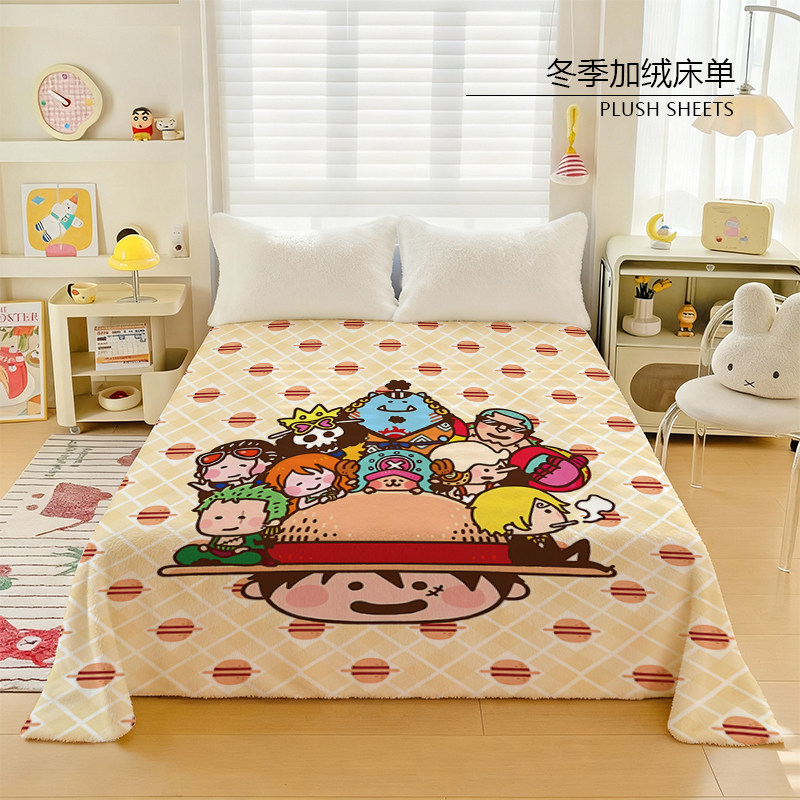 热血海贼王水晶绒床单潮流路飞男生寝室学生宿舍单人被单