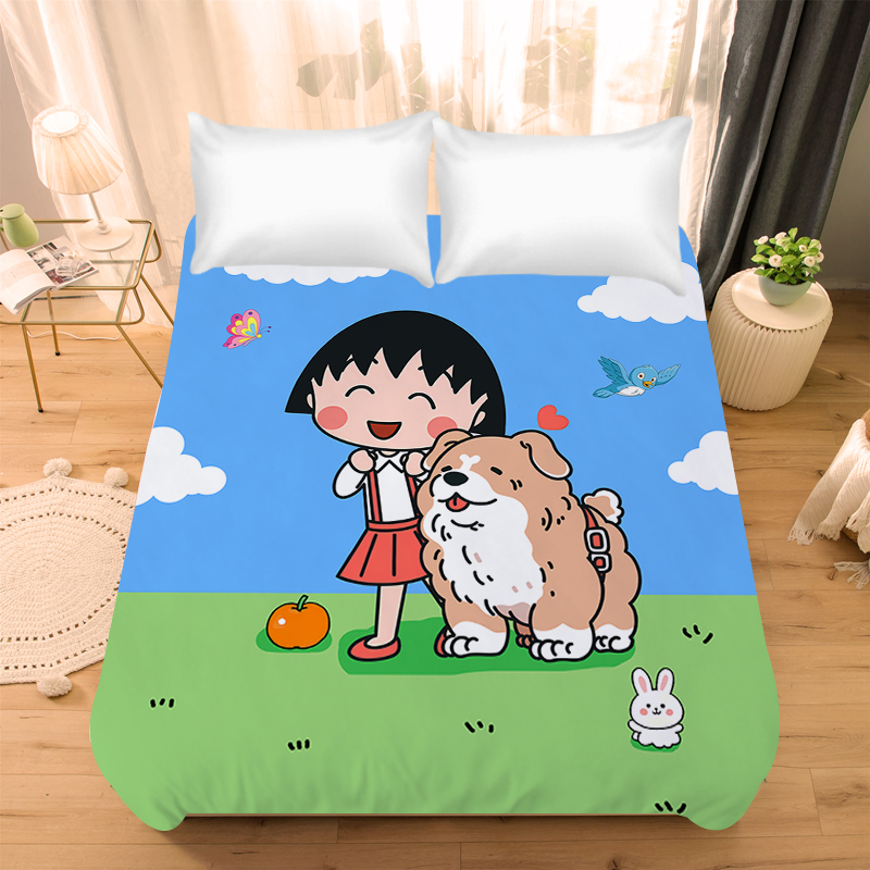 卡通樱桃小丸子动画水晶绒床单可爱女生冬季保暖学生寝室居家被单