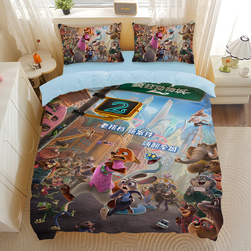 电影疯狂动物城卡通磨毛四件套女生寝室三件套少女心居家卧室被套