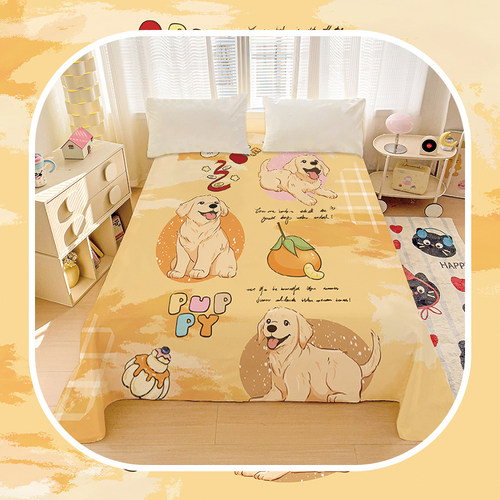 可爱金毛全棉床单卡通寻回犬男女生寝室学生宿舍单人被单可水洗