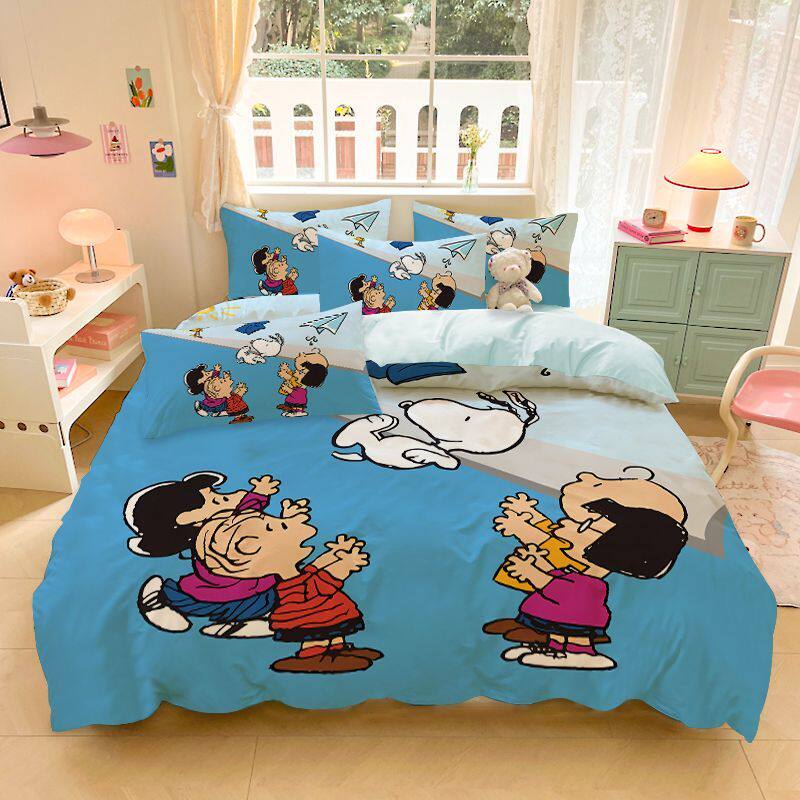 卡通史努比磨毛四件套可爱小狗三件套女生男生寝室学生被套0.9m床