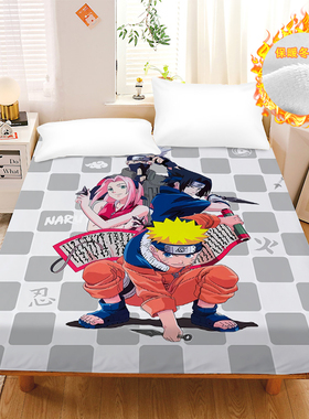 动漫火影忍者水晶绒床笠Q版鸣人女生寝室学生单人宿舍床垫保护罩