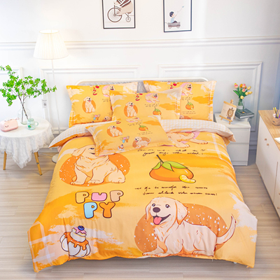 可爱金毛全棉四件套卡通寻回犬三件套卡通寝室宿舍单人床用品被套