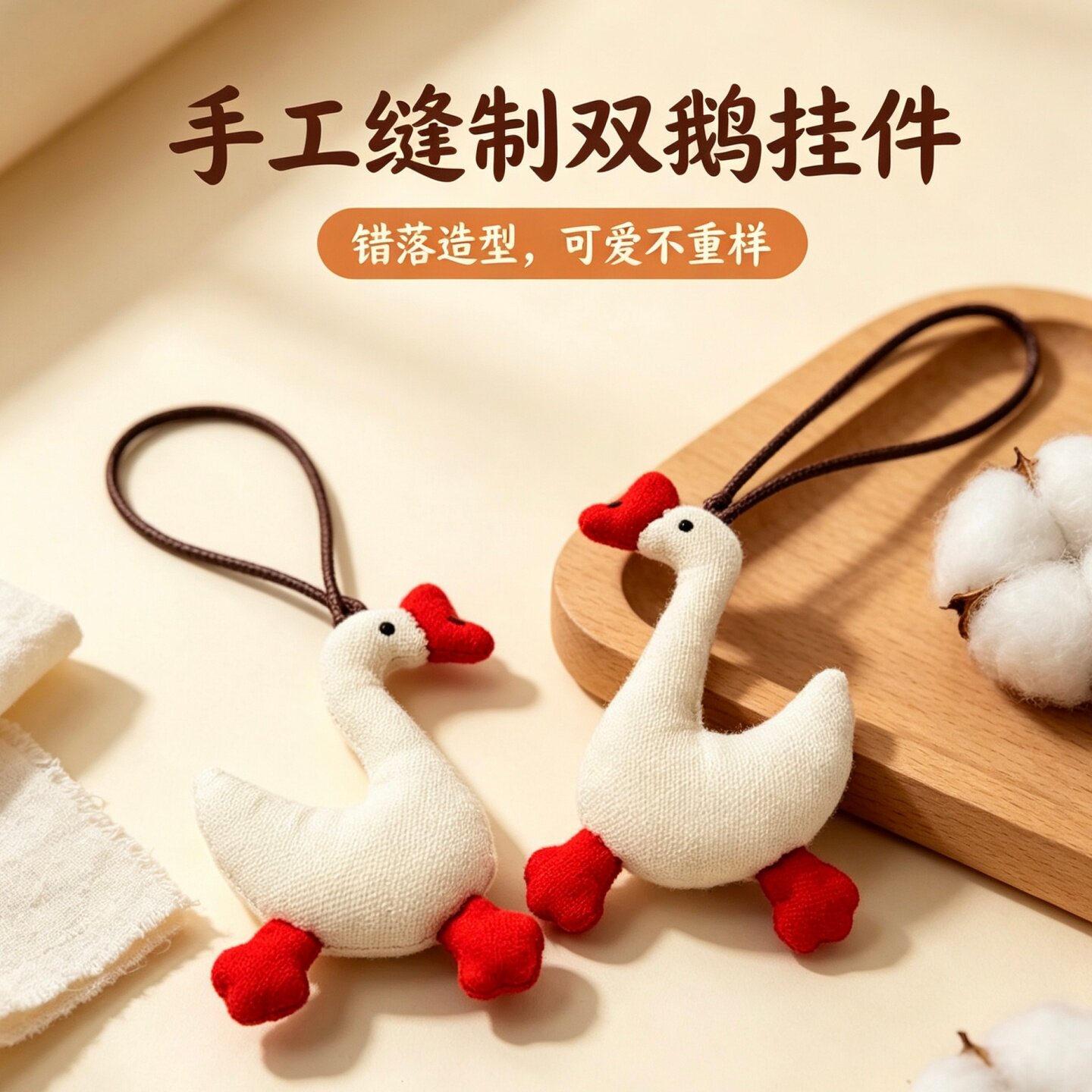 纯手工缝制大白鹅钥匙扣治愈礼物