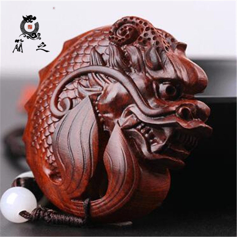 鱼化龙手把件 印度小叶紫檀木 文玩手玩男士随身挂件吊坠把玩物件