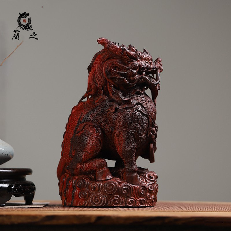 印度小叶紫檀木雕麒麟玄关摆件纯手工清刀雕刻高端木质家居工艺品