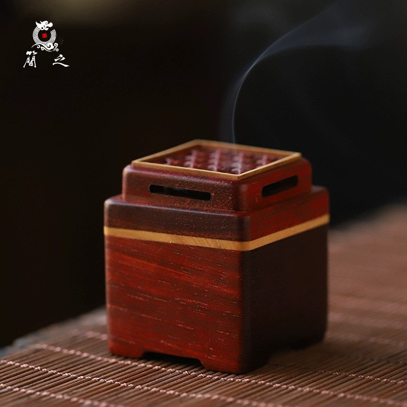 印度小叶紫檀木雕四方香炉家用室内香薰炉香道用品香道香薰炉香盒