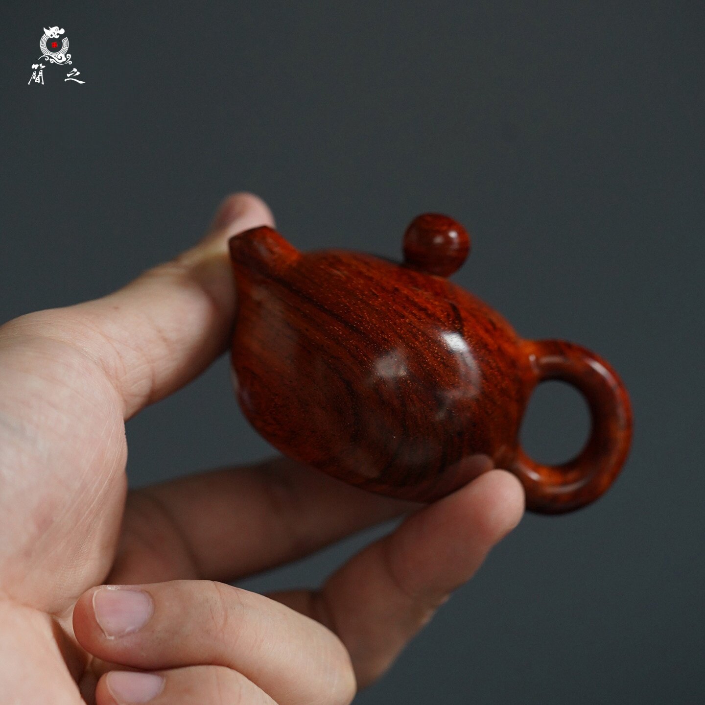 印度小叶紫檀木雕茶壶招财手把件