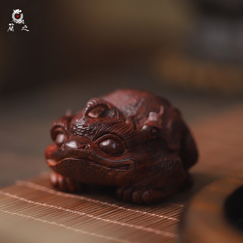 印度小叶木雕谛听手把件中式招财瑞兽高端收藏家居桌面工艺品摆件