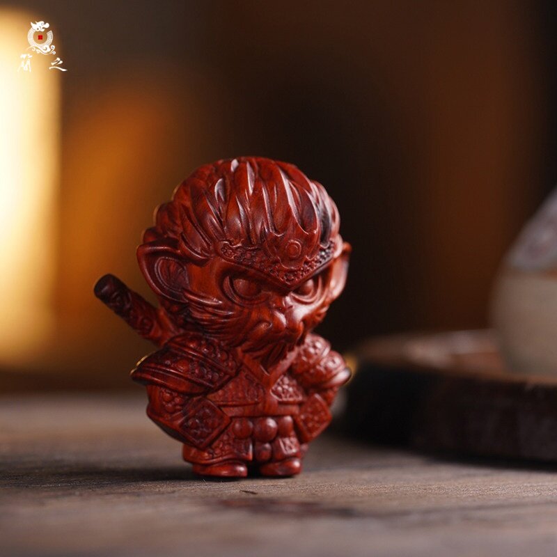 印度小叶紫檀木雕猴子Q版大圣手把件文玩实木质手工艺品桌面摆件