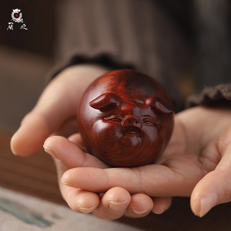 简之印度小叶紫檀木雕福猪招财手把件手工雕刻桌面发财摆件工艺品