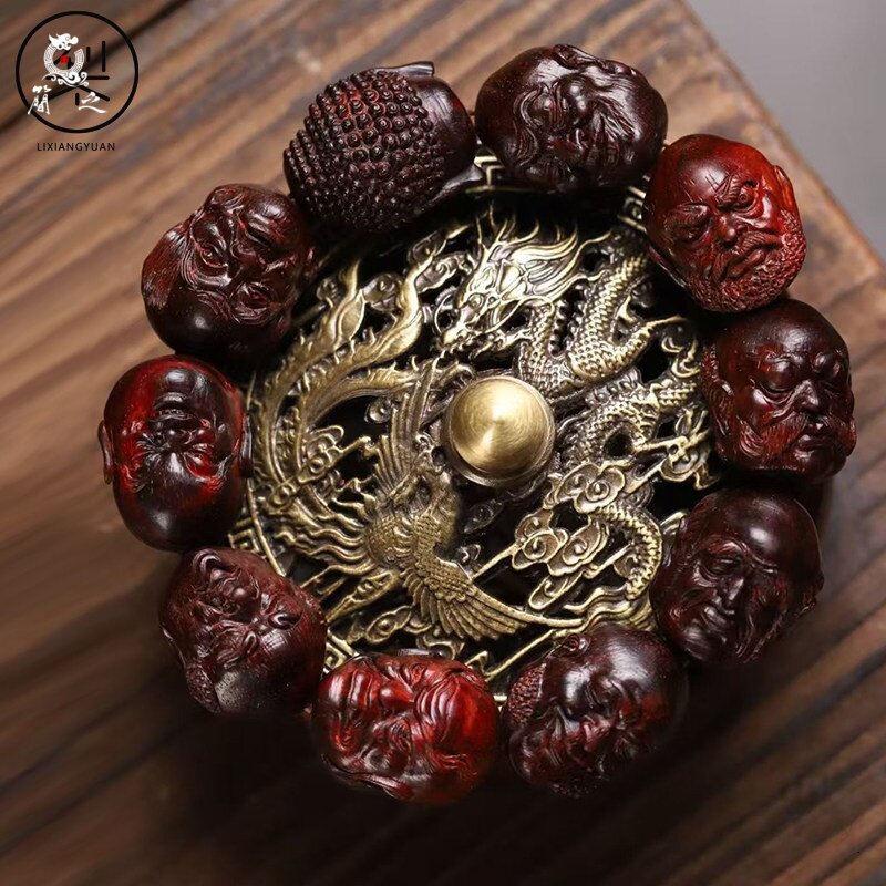印度小叶紫檀文玩手串2.5规格雕刻十八罗汉中国风盘完把玩精品