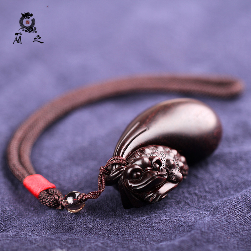 印度小叶紫檀金蟾运财钱袋手把件