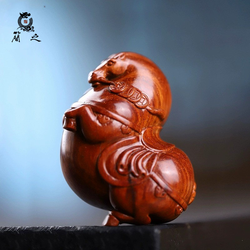 盛世唐马手把件印度小叶紫檀木雕纯手工文玩茶书房玩物件湘工石争