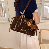 韩系星星托特包女大容量2026新款 小众复古百搭单肩斜挎包双肩包
