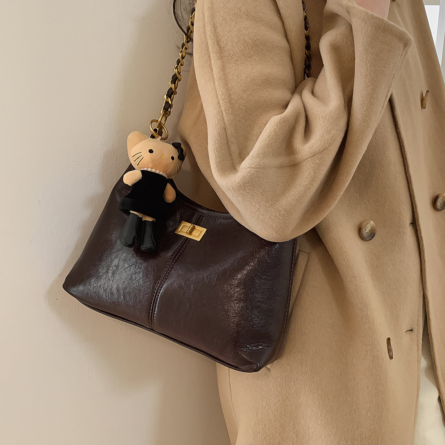 韩国链条油蜡皮腋下包包2025气质上班通勤单肩女高级感包斜挎包