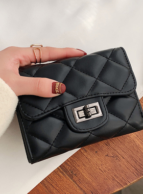 钱包女短款2025新款韩版潮时尚菱格百搭质感折叠三折多卡位零钱夹