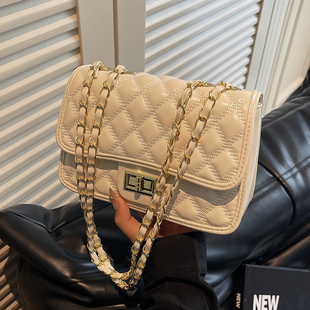 休闲斜挎包小众潮流单肩包 时尚 高级感菱格链条小方包2025新款 韩版