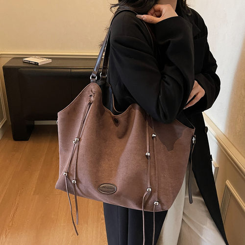 大容量休闲气质托特包2026上班通勤简约麂皮绒秋季新款女式单肩包