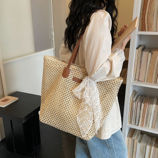 通勤潮单肩包包 田园时尚 海边度假大容量草编包2026新款 编织韩版