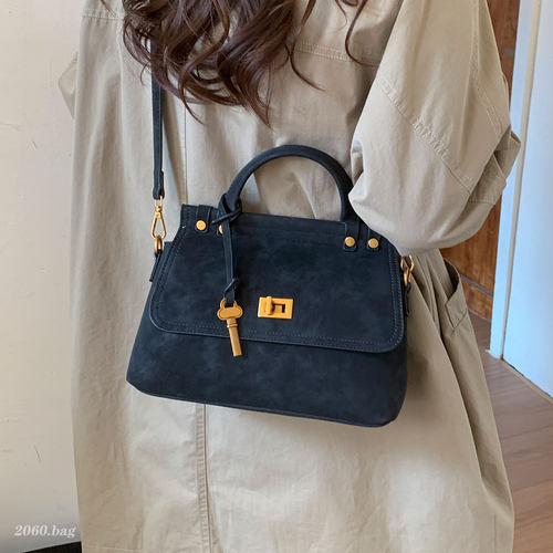 复古麂皮凯莉包女2026单肩时尚新款高级感手提斜挎包百搭通勤包