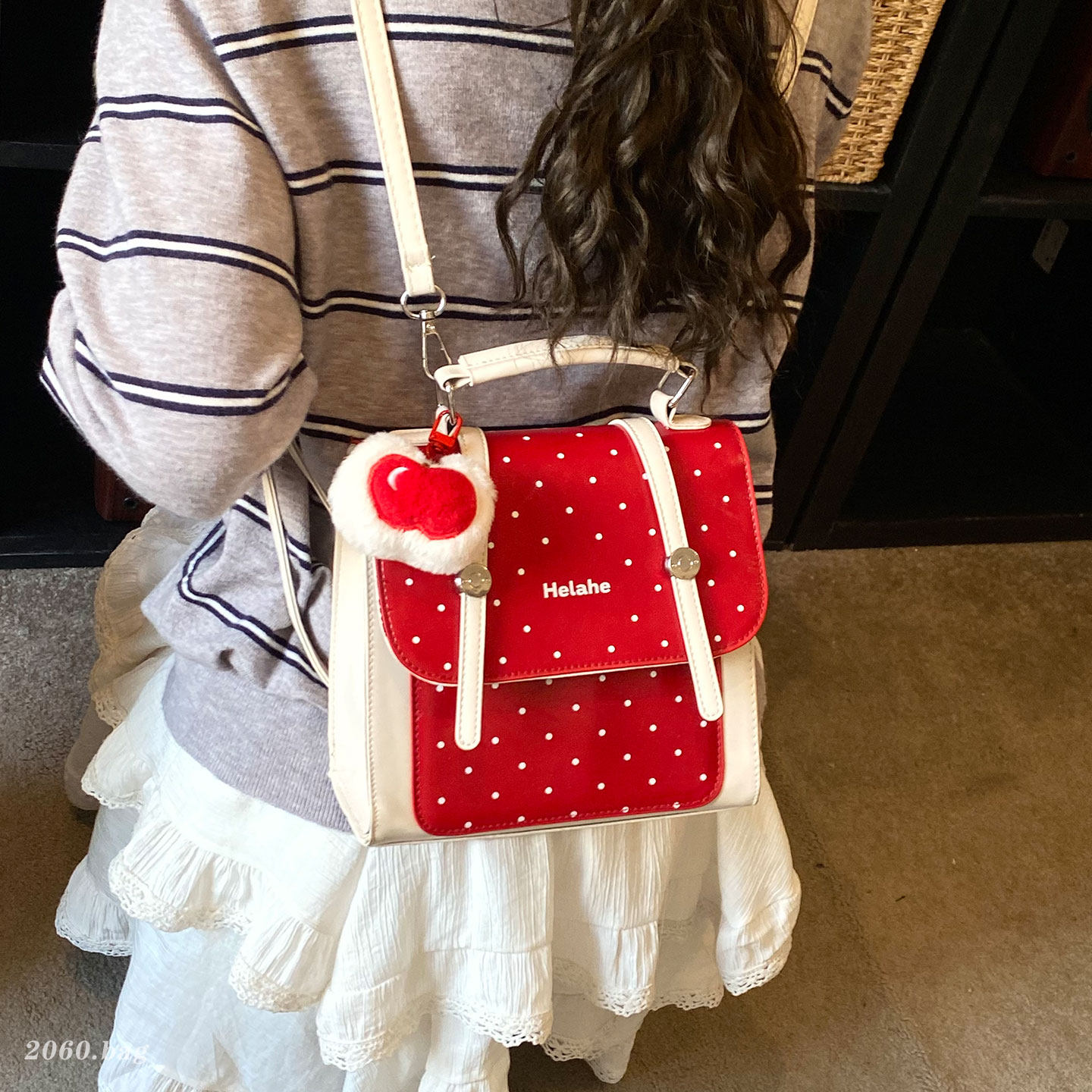 韩系小众设计波点双肩包女2026新款复古背包气质上课通勤单肩包,箱包皮具/热销女包/男包,双肩背包,淘宝优惠券,粉丝福利购,淘宝优惠卷