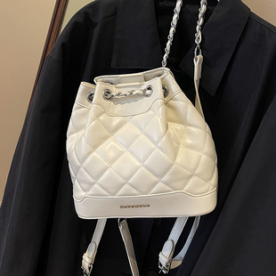 韩国小众时尚 菱格链条双肩包2025简约休闲斜挎包 小香风包包女新款