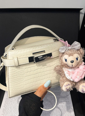 潮流超火手拎凯莉包女2025新款百搭时尚斜挎包洋气斜挎小方包白色