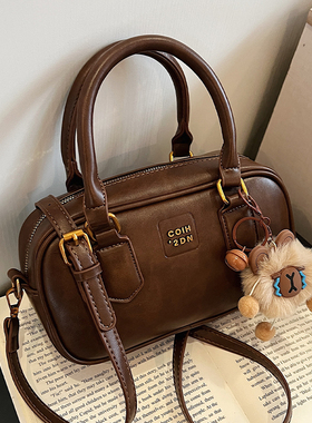 复古手拎保龄球包女2025秋冬新款时尚百搭单肩包法国小众设计女包