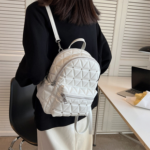 菱格双肩包大容量包包女春夏2025新款 百搭书包 简约高级感背包时尚