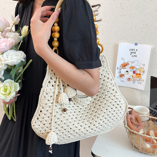 手工编织托特包女2026新款文艺风镂空韩系小众大容量度假风单肩包
