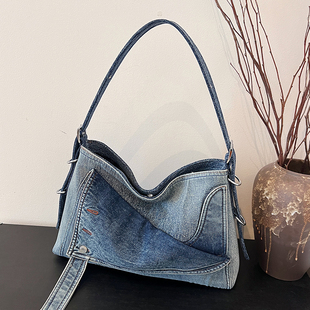 手拎大容量牛仔布托特包女韩版 秋冬简约休闲单肩包2025高级感女包