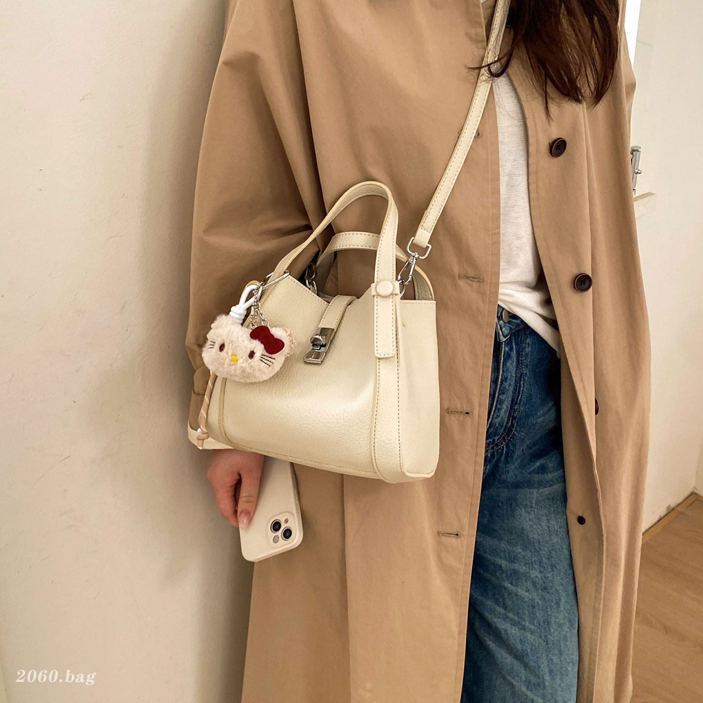 韩系小众设计水桶包2026新款女单肩手提包简约高级感荔枝纹斜挎包,箱包皮具/热销女包/男包,水桶包,淘宝优惠券,粉丝福利购,淘宝优惠卷