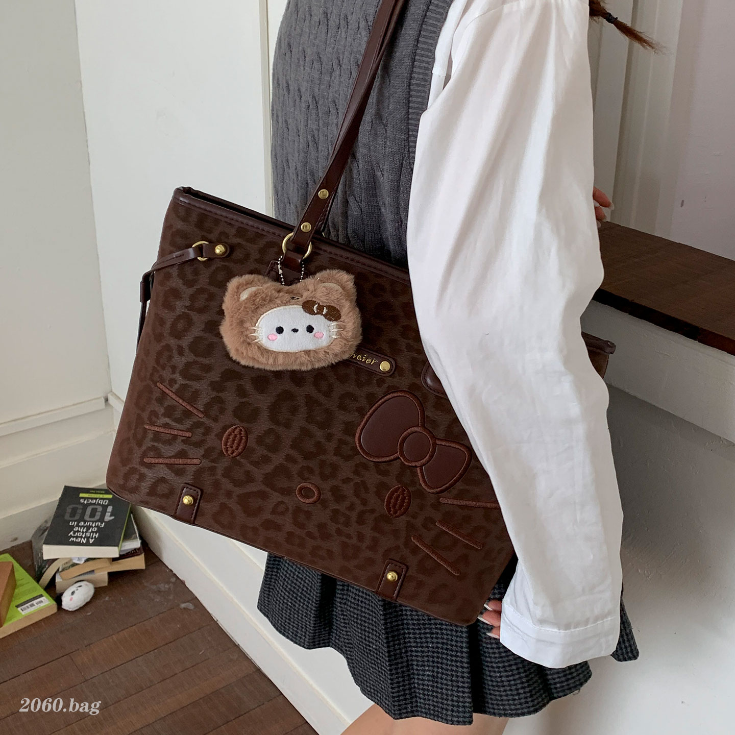 可爱卡通印花托特包2025冬季新款女单肩手提包百搭休闲小众设计感