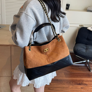高级感女式 大容量麂皮绒水桶包2025新款 链条通勤单肩包百搭斜挎包