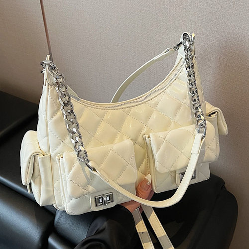 小香风菱格链条简约单肩腋下包包女2026夏季新款高级感斜挎饺子包
